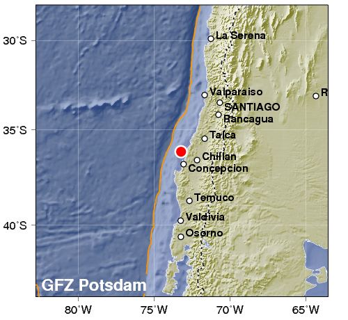 Map Of Chile Earthquake. Chile Aftershock Location Map.