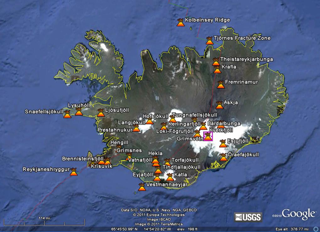 iceland volcanoes map. A Map of Iceland Volcanoes.
