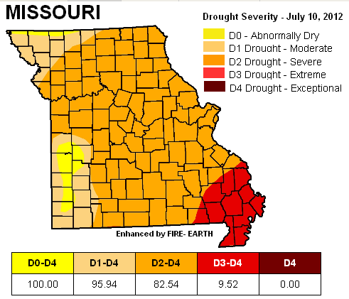  Missouri on Drought Map For Missouri As Of July 10  2012  Source  Drought Monitor